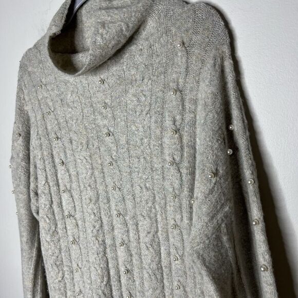 Nic + Zoe Sweater Womens Medium Gray Cable Knit Cowl Neck Pearl Embellishments - Picture 8 of 14